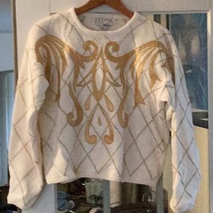 Sweater with gold thread pattern throughout